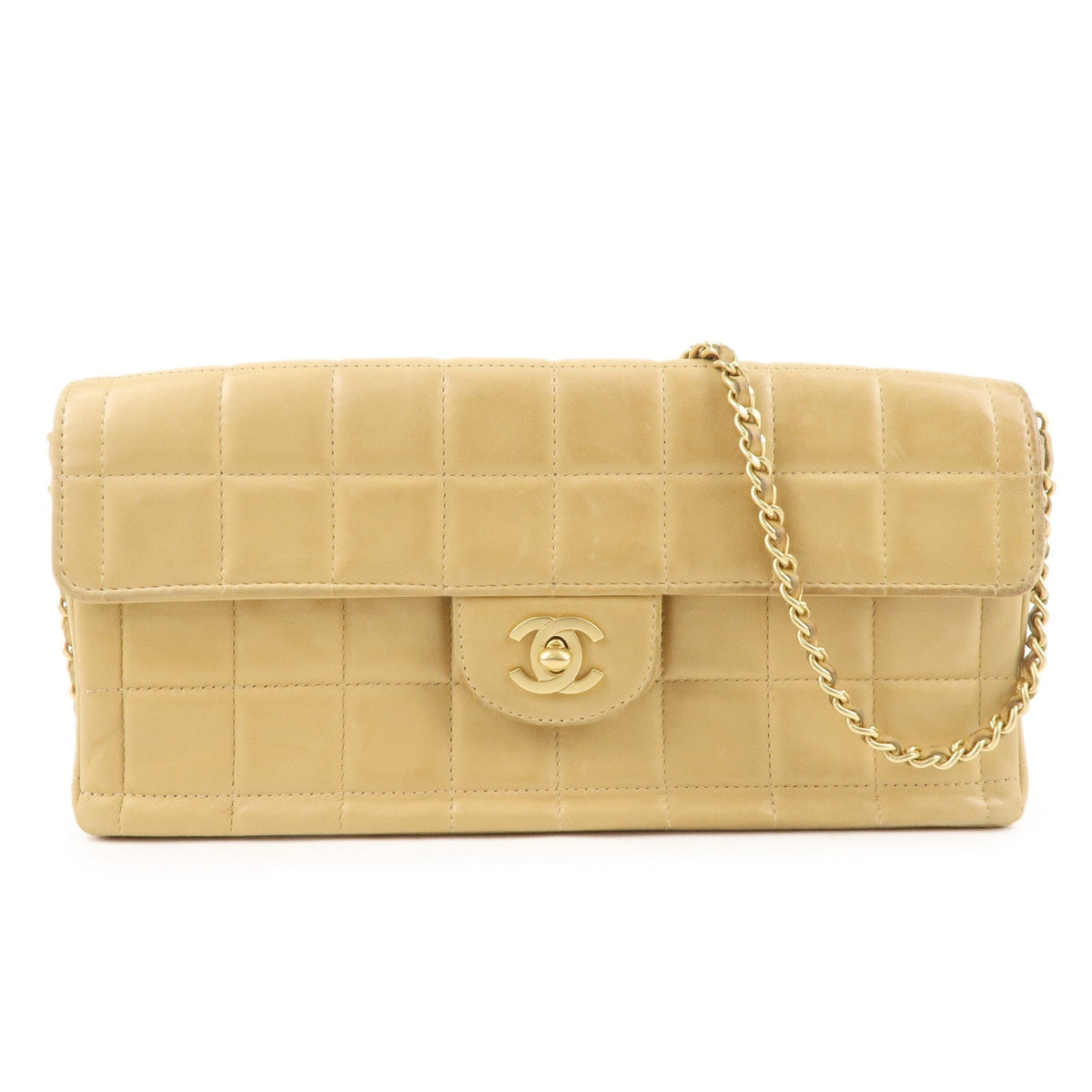 CHANEL Chocolate Bar Lamb Skin Chain Shoulder Bag Beige A15316