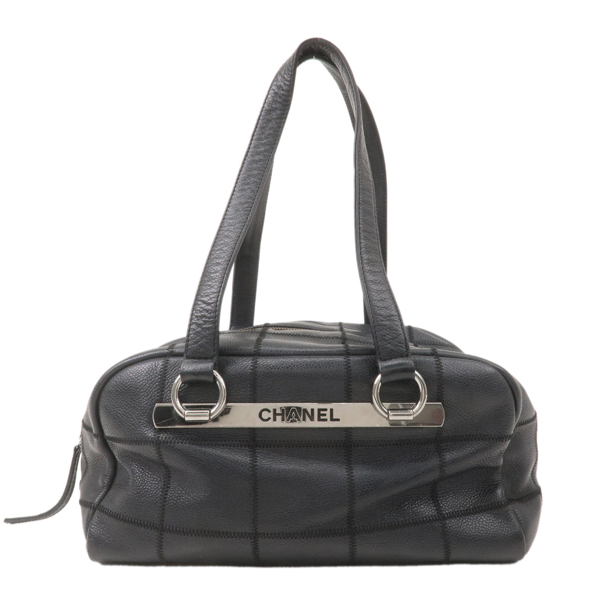 Chanel Chocolate Bar Caviar Skin Boston Bag Black A