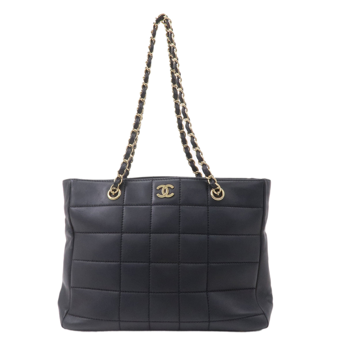 Chanel Chocolate Bar Lamb Skin Chain Tote Bag Black A