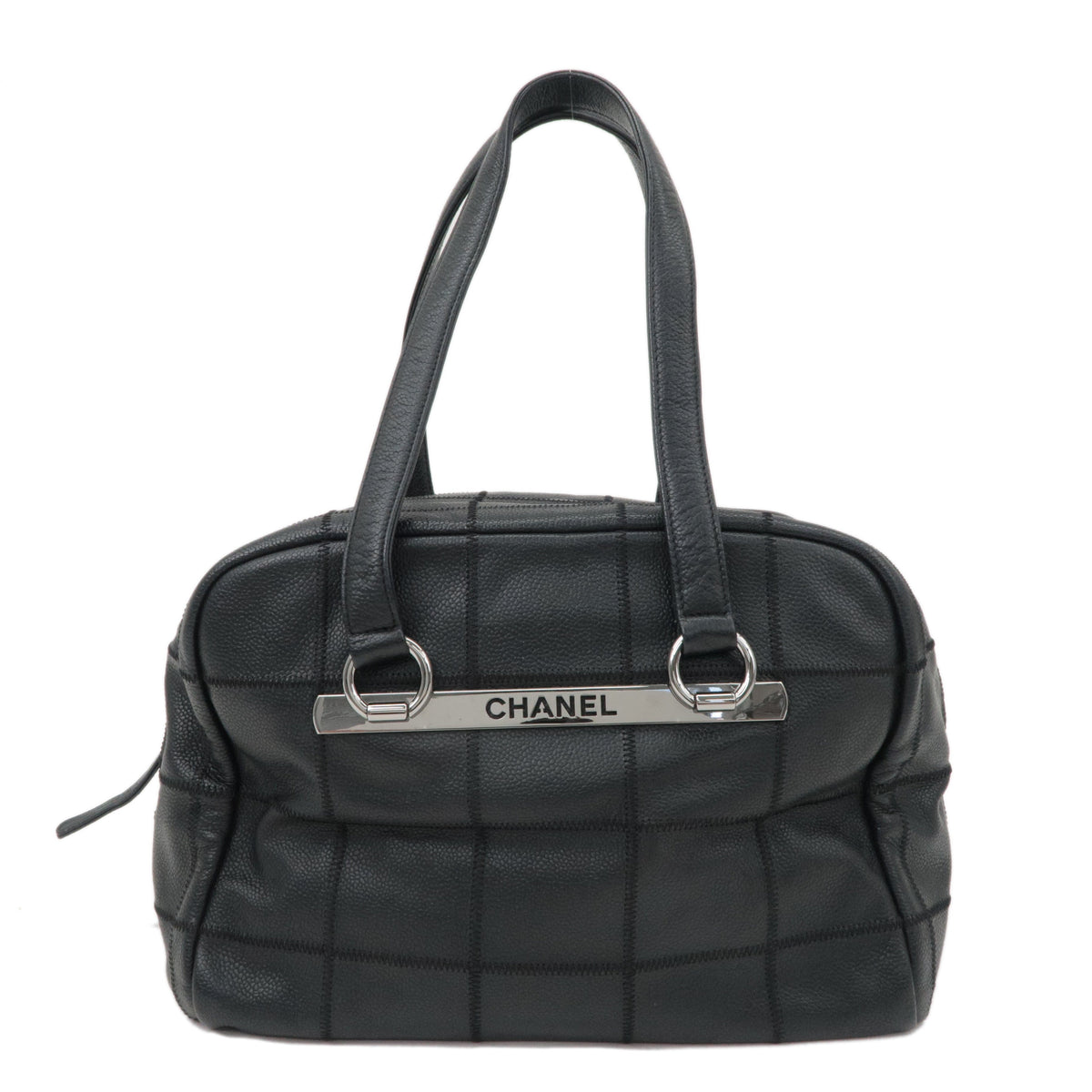 Chanel Chocobar Caviar Skin Boston Bag Shoulder Bag Black