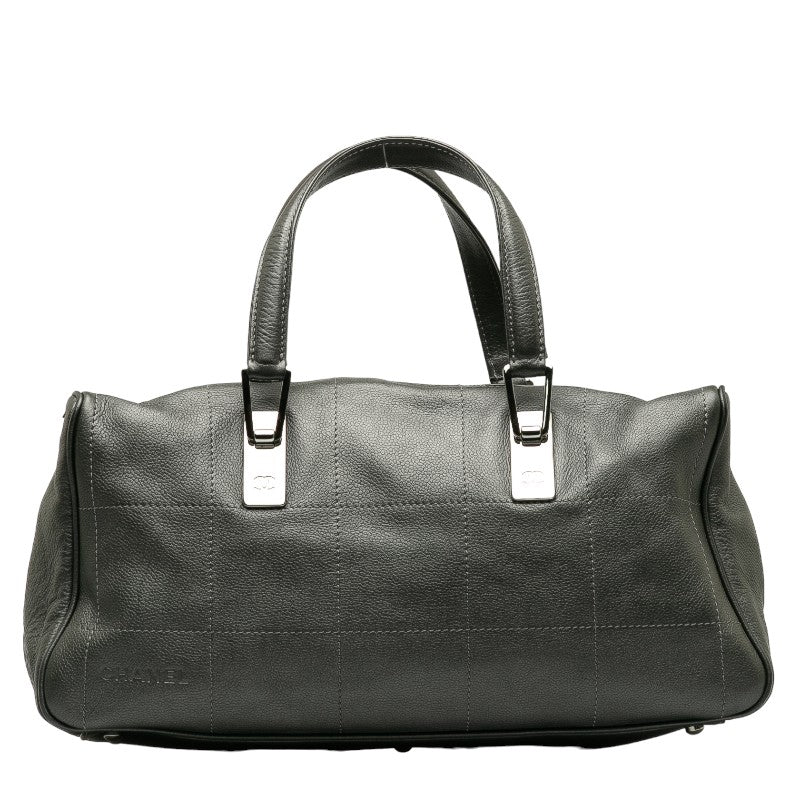 Chanel Chocolate Bar Mini Boston Bag HandBag Gray Leather Lady Chanel