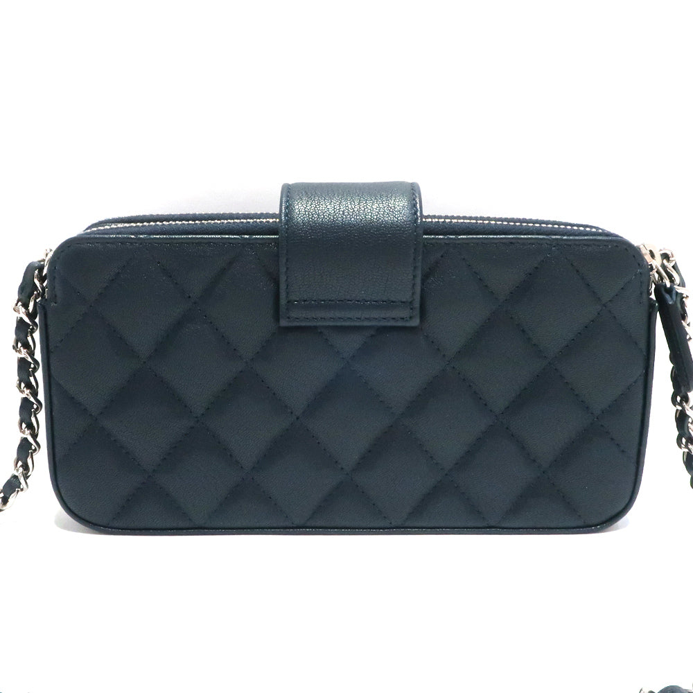 Chanel Chain S Wallet Silver Wallet Long Wallet Navy