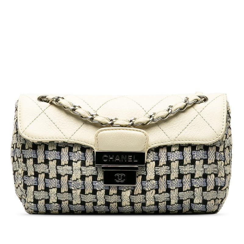 CHANEL CHANEL WILDSTETCH COCOMARK SHOLDER BAG WOOL/LEADER BLUE WHITE LADY'S WILDSTETCH PARIS MARKET SHOP