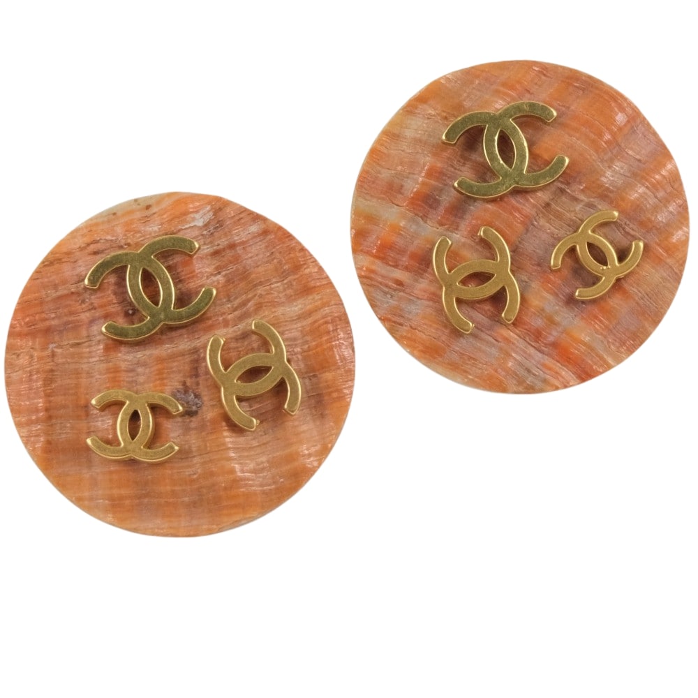 Chanel Chanel Coco Mark Earring S G Plated Beige 94P 15.0g Coco Mark ?Cool? Earring Shell