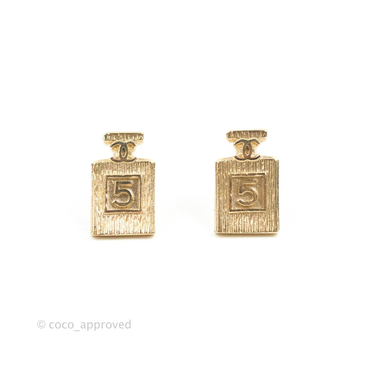 Chanel CC No5 Parfum Earrings Gold Tone 20C