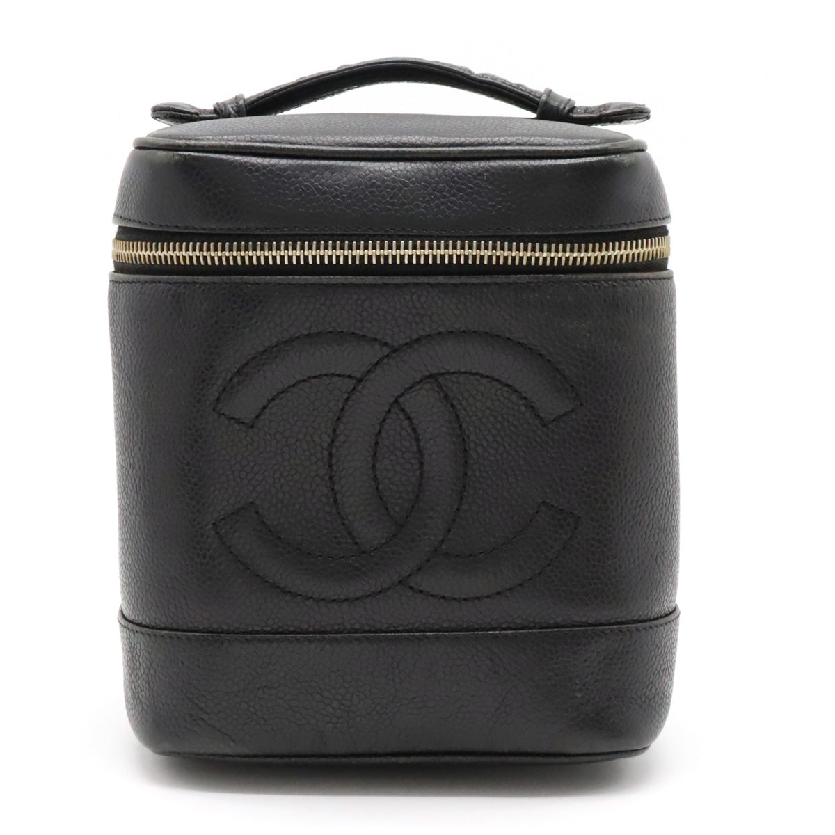Chanel Chanel Caviar S Cocomark Vanity Bag HandBag Cosmetic Bag Cosmetic Leather Black Gold A01998
