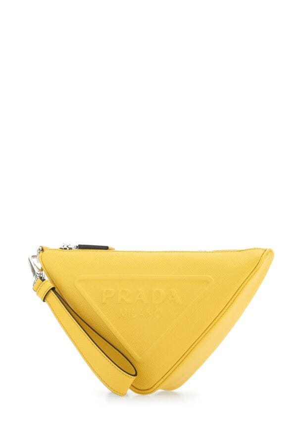 Prada Man Yellow Leather Triangle Clutch