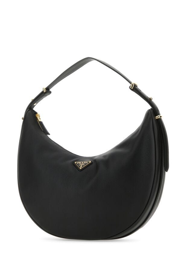 Prada Woman Black Leather Big Arqu㨠Handbag