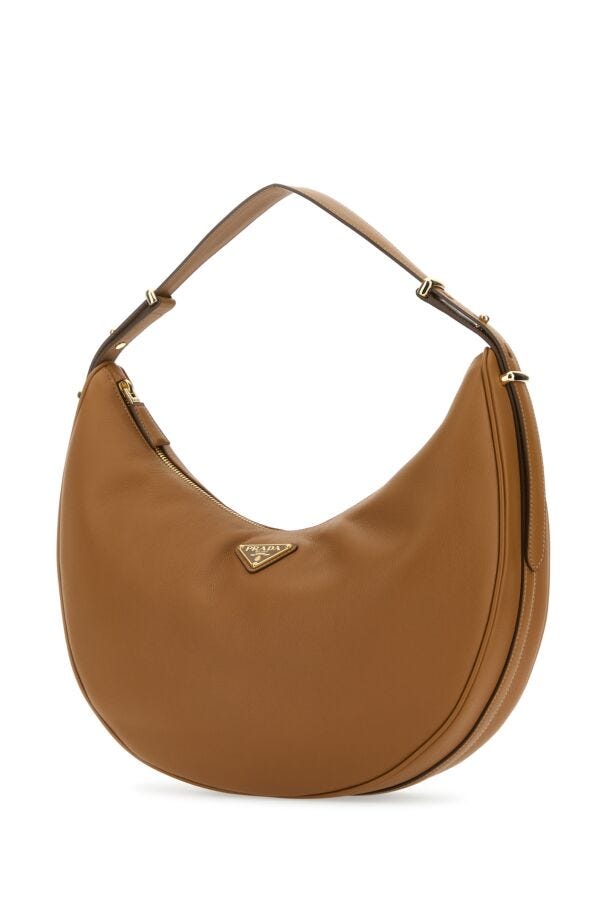Prada Woman Caramel Leather Big Arqu㨠Handbag