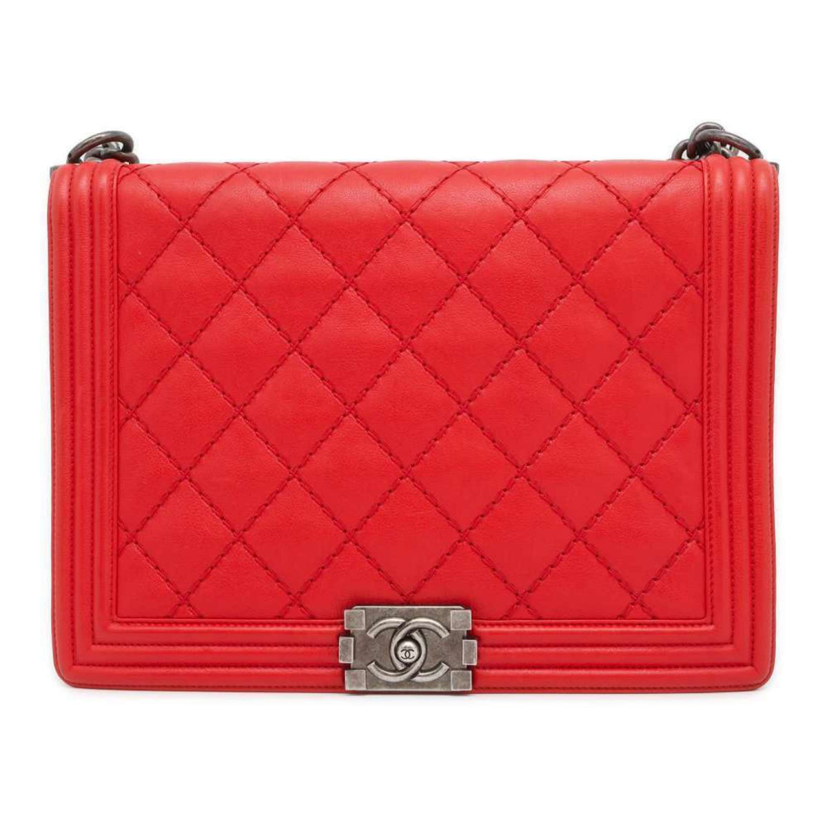 Chanel Chain Shoulder Bag Boy Coco Mark Lambskin CHANEL Red