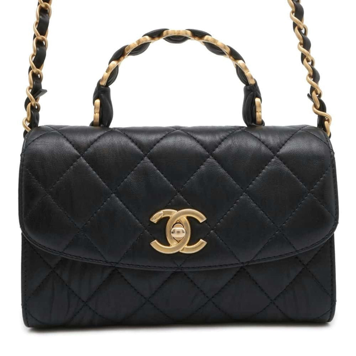 Chanel Chain Shoulder Bag Matelasse Crumple Lambskin AS2478 2way Handbag Black