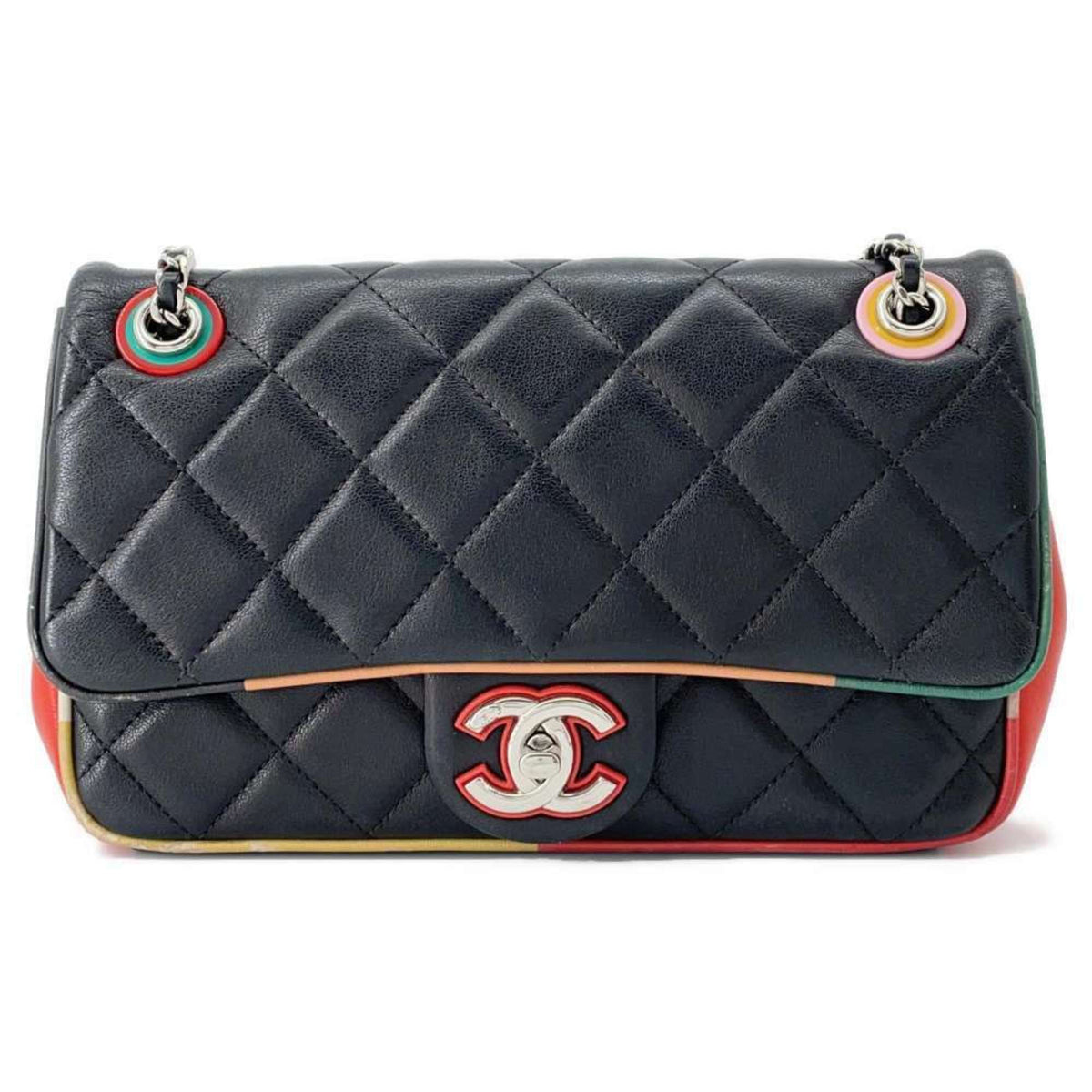 Chanel Chain Shoulder Bag Matelasse Coco Mark Lambskin A93691 CHANEL Black