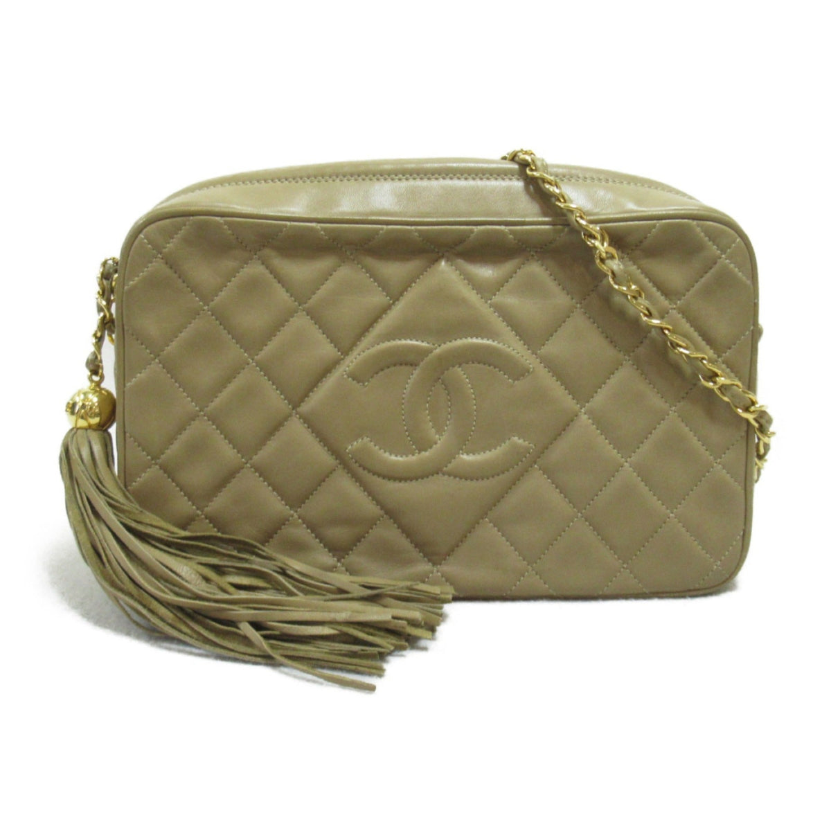 CHANEL ChainShoulder Bag with tassel Beige Lambskin (sheep leather)