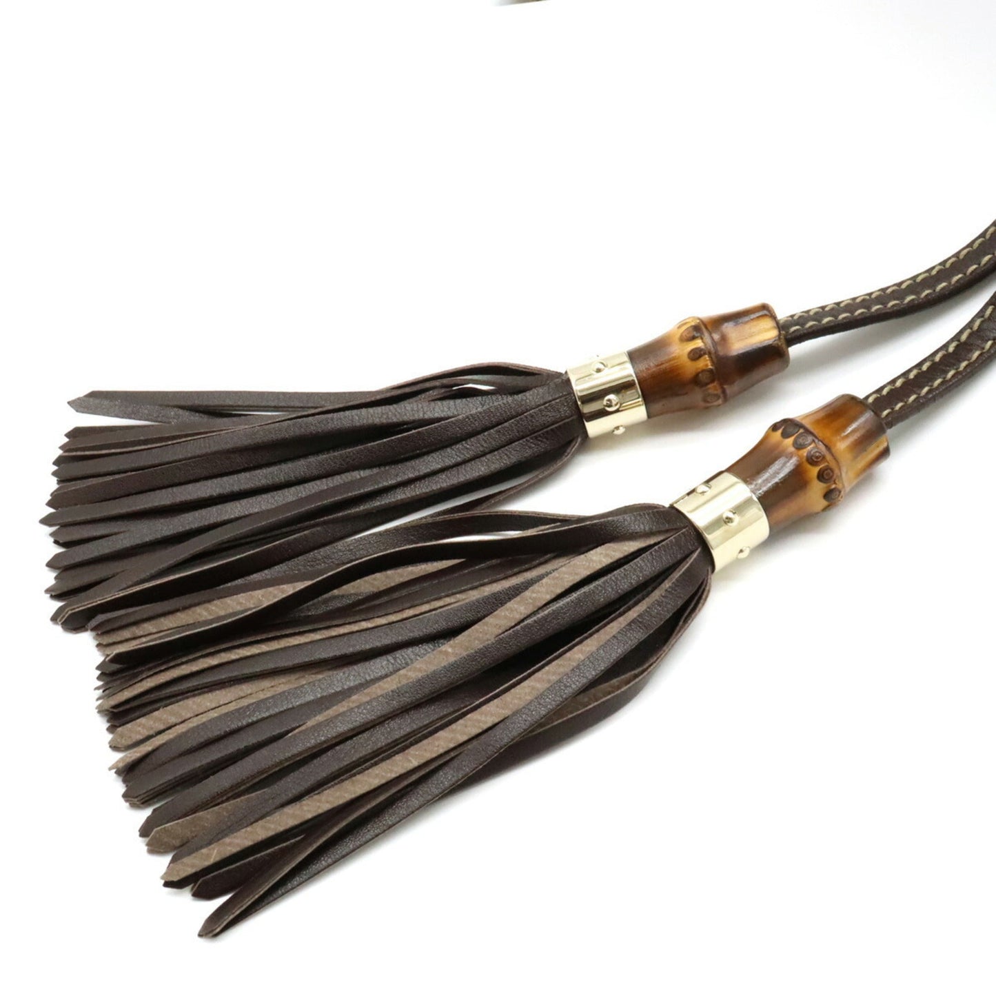 GUCCI GG Canvas Tote Bag Shoulder Tassel Leather Khaki Beige Dark Brown 170206