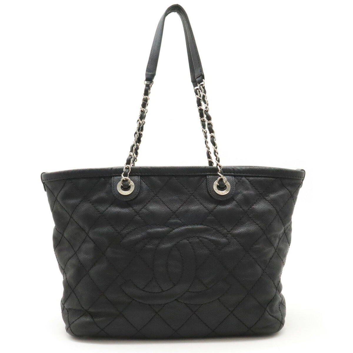 CHANEL Chanel Matelasse Coco Mark Chain Tote Bag Shoulder Caviar Skin Leather Dark Gray A92754