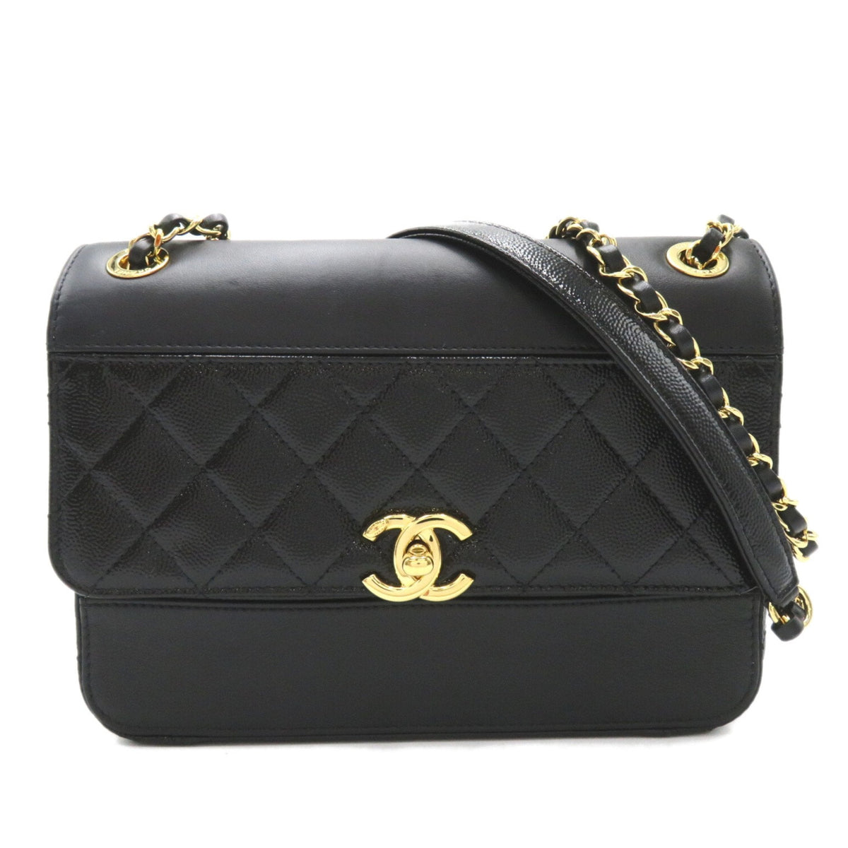CHANEL Chain Shoulder Bag, Calfskin (Cowhide) Lambskin (Sheepskin) Women's Black AS0949