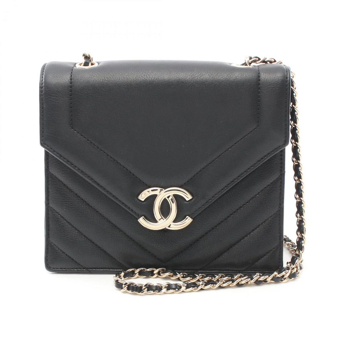 CHANEL Chevron V-stitch shoulder bag, leather, women's, black