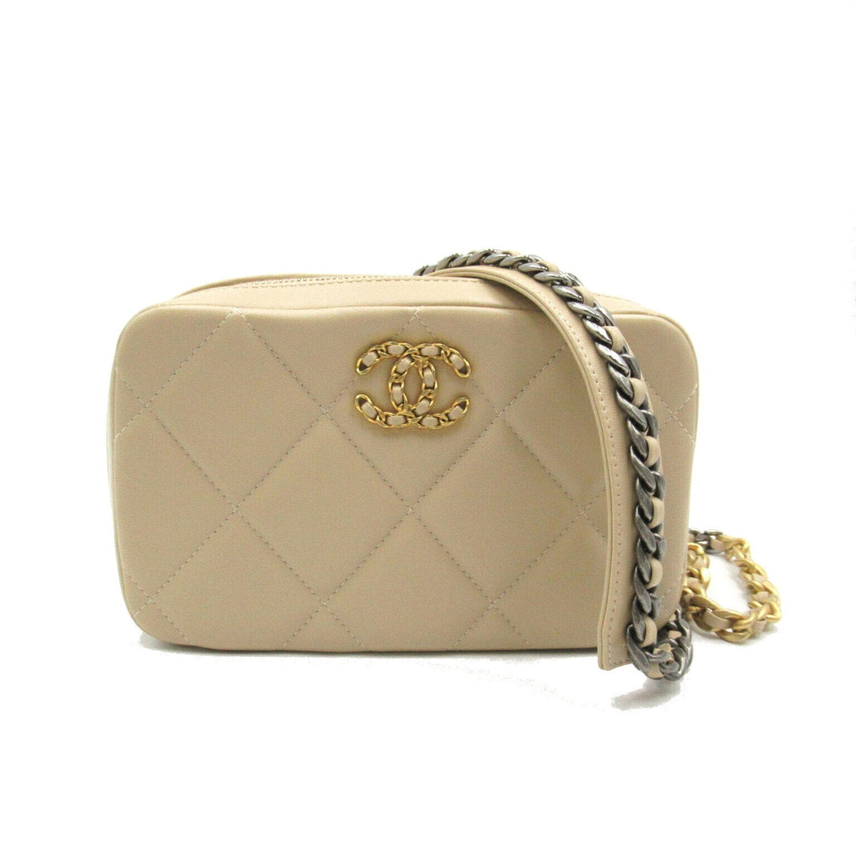 CHANEL CHANEL19 Chain Shoulder Bag, Lambskin (Sheepskin), Women's, Beige, AP2728