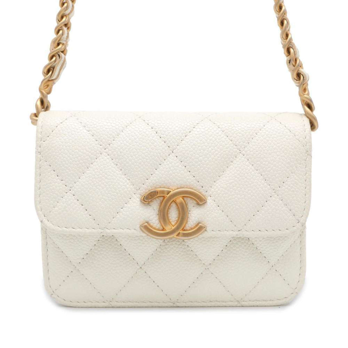Chanel Chain Shoulder Bag Matelasse Coco Mark Caviar Skin AP2629 CHANEL Pochette White