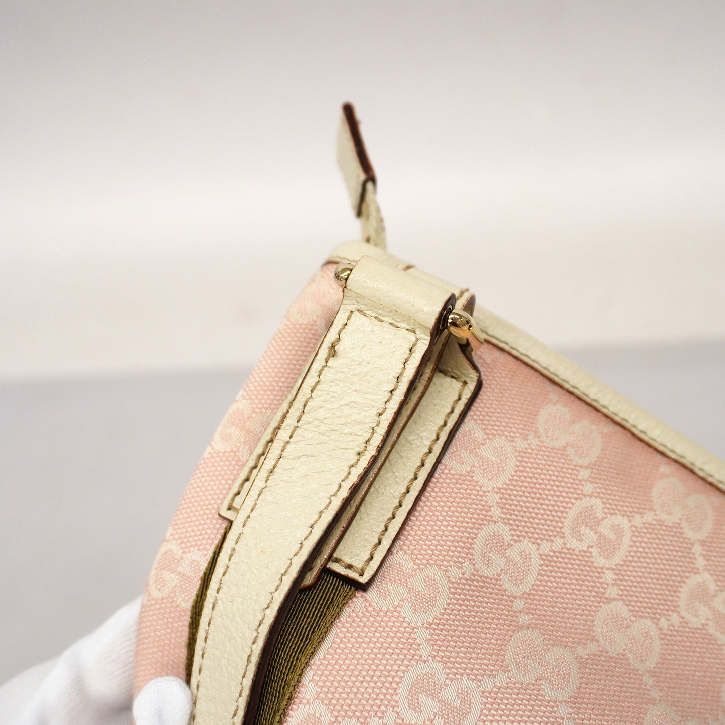 GUCCI Sherry Line 144388 Women's GG Canvas,Leather Shoulder Bag Ivory,Pink