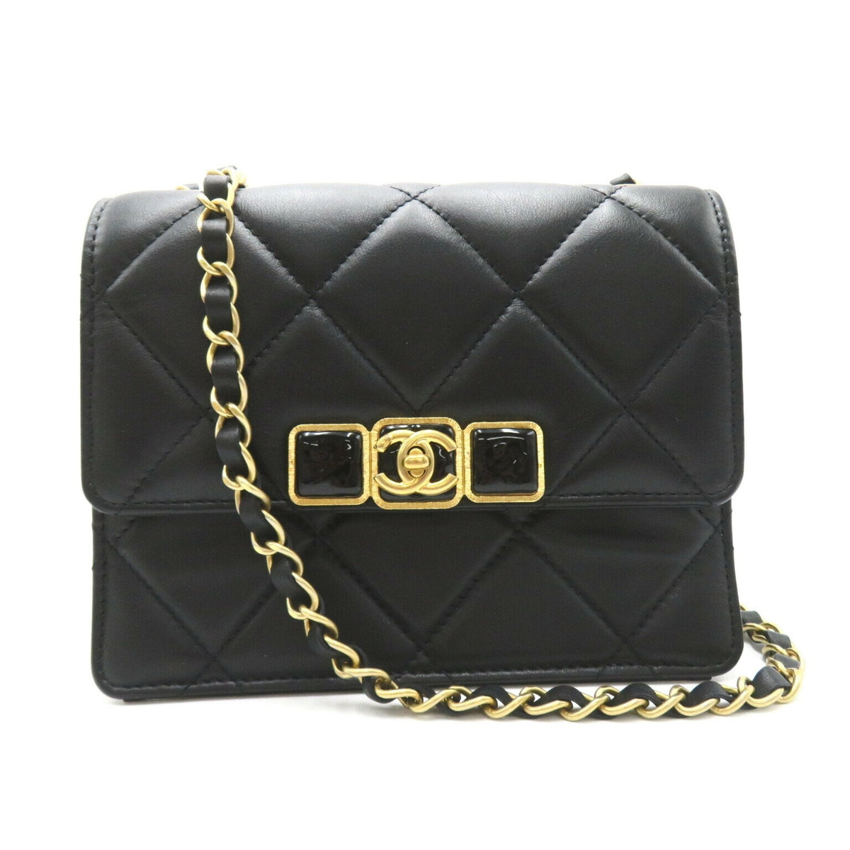 CHANEL Chain Shoulder Bag, Lambskin, Women's, Black, AS3392