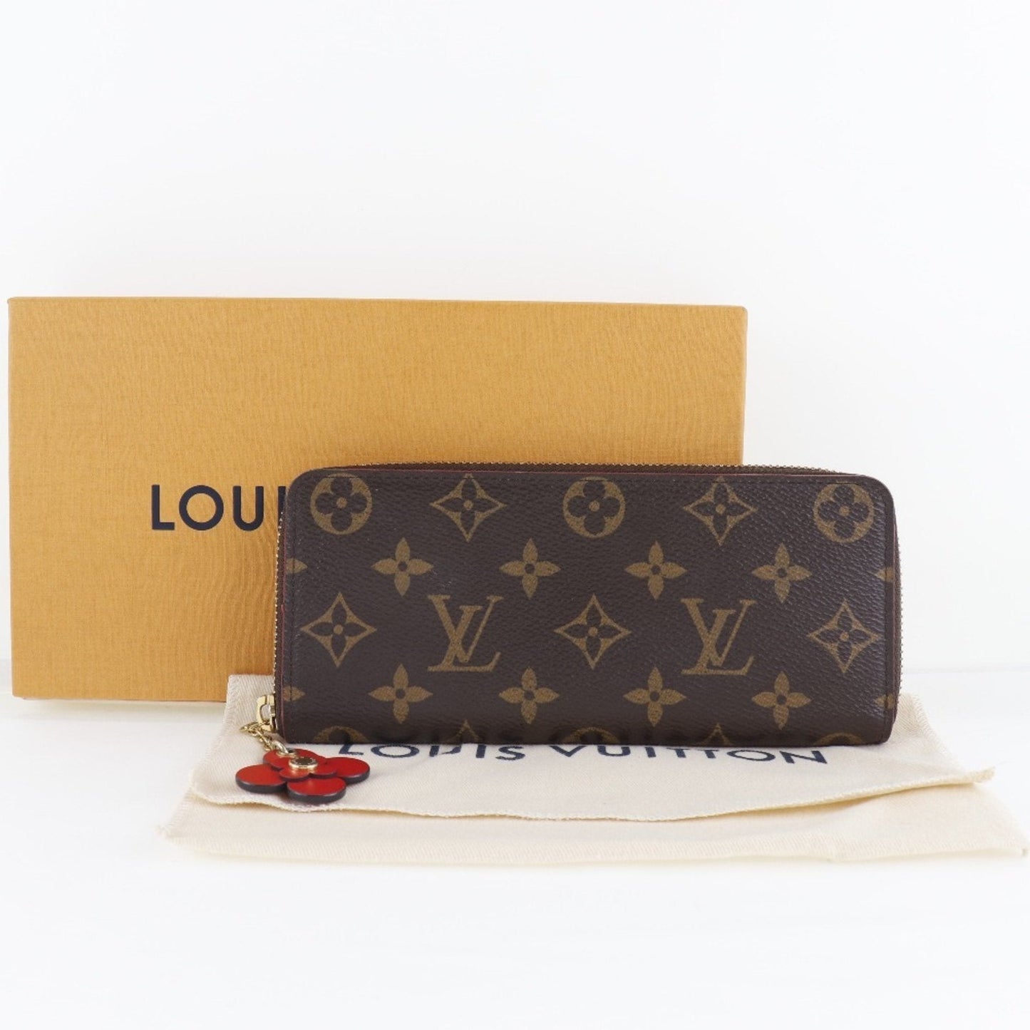 LOUIS VUITTON Portefeuille Clemence Flower Charm M62940 Monogram Canvas Brown GI4108 Women's Long Wallet