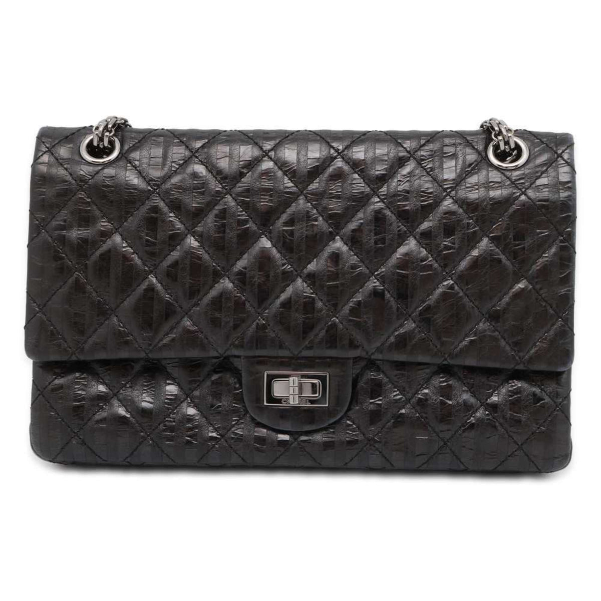 Chanel Chain Shoulder Bag 2.55 Matelasse Stripe Leather Large A37587 CHANEL Black