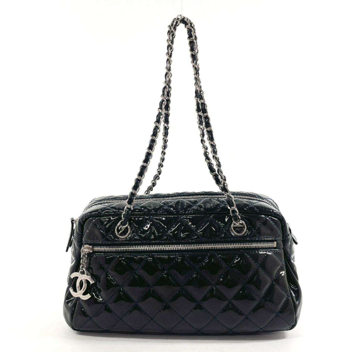 CHANEL Chanel Matelasse Chain Shoulder Handbag Patent Leather Navy Women's