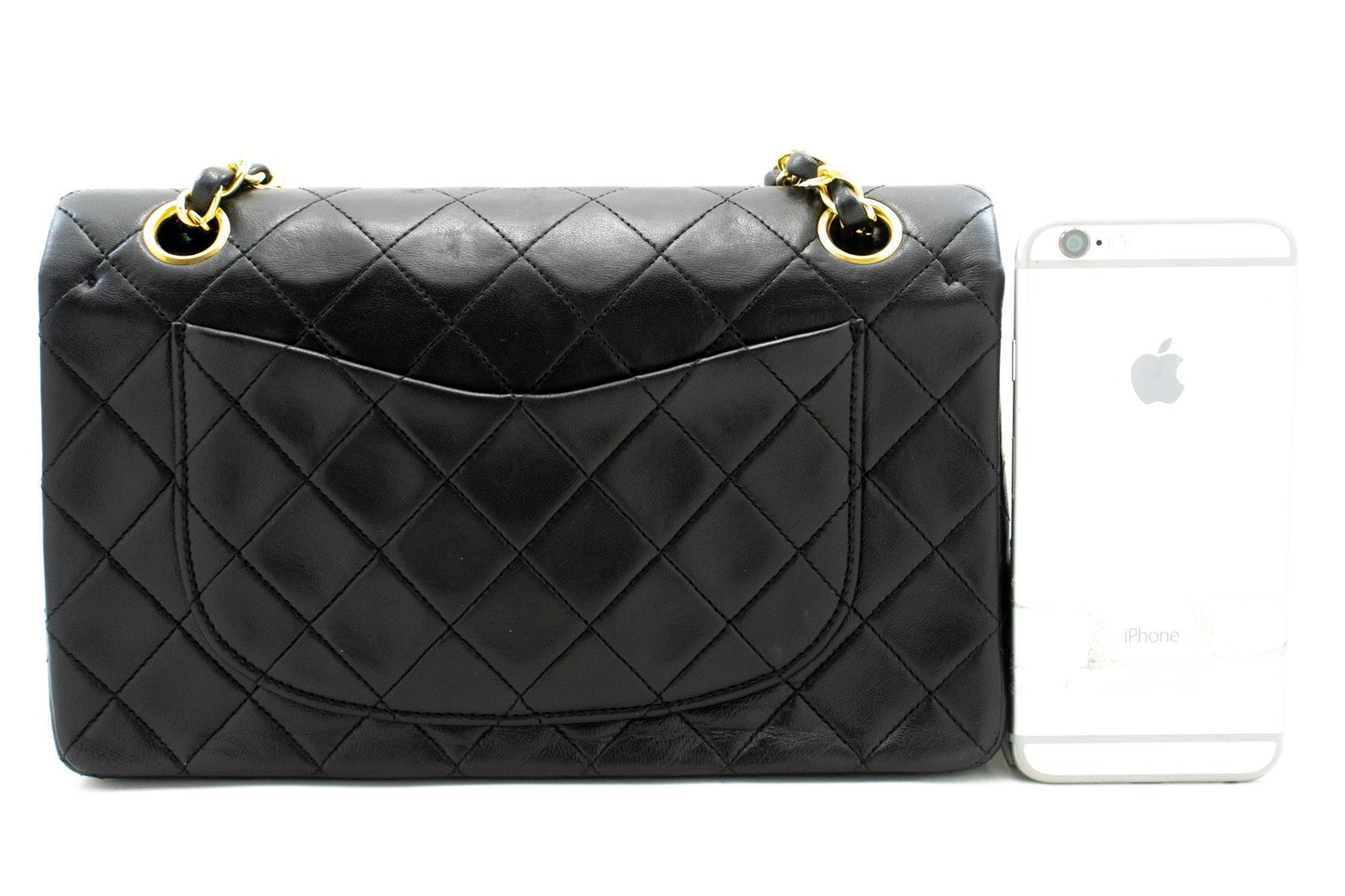 CHANEL Classic Double Flap 9" Chain Shoulder Bag Black Lambskin