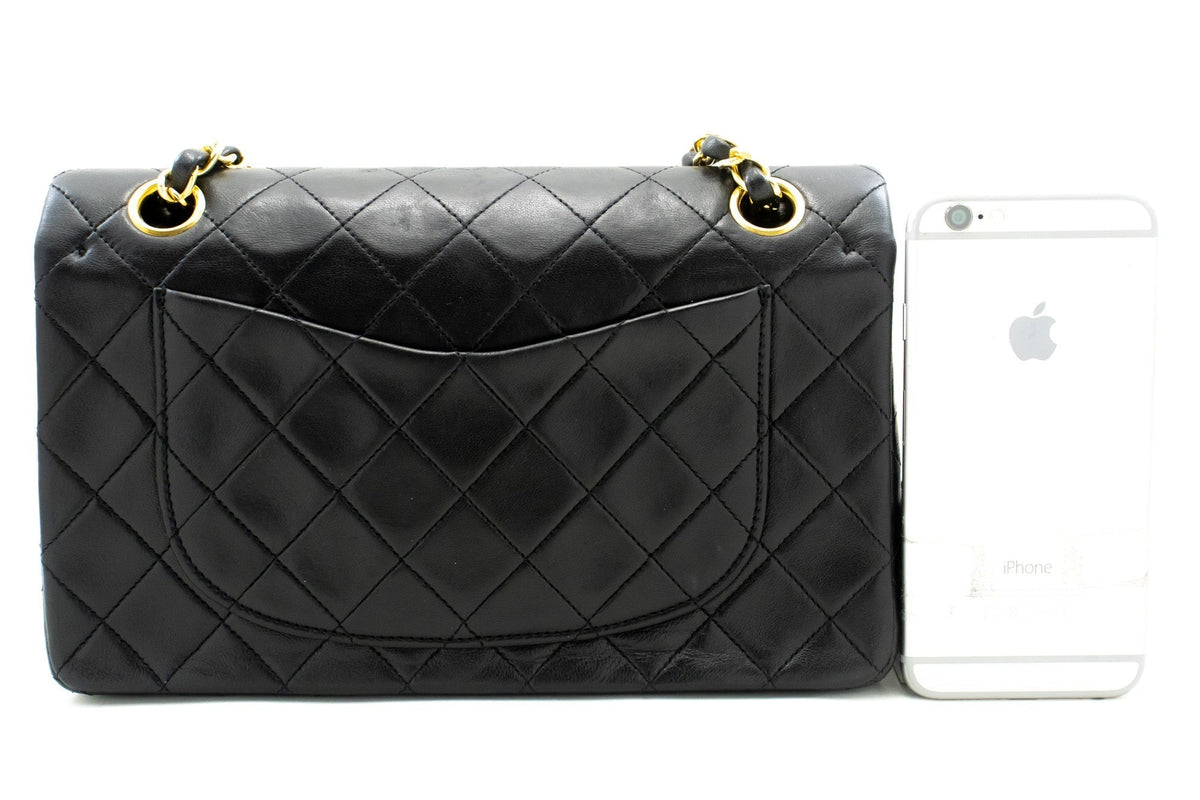 CHANEL Classic Double Flap 9" Chain Shoulder Bag Black Lambskin