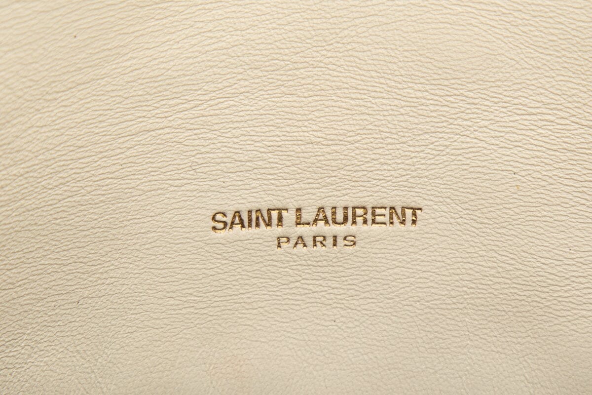 YSL Cream Boucle Tweed Quilted Loulou Puffer Handbag