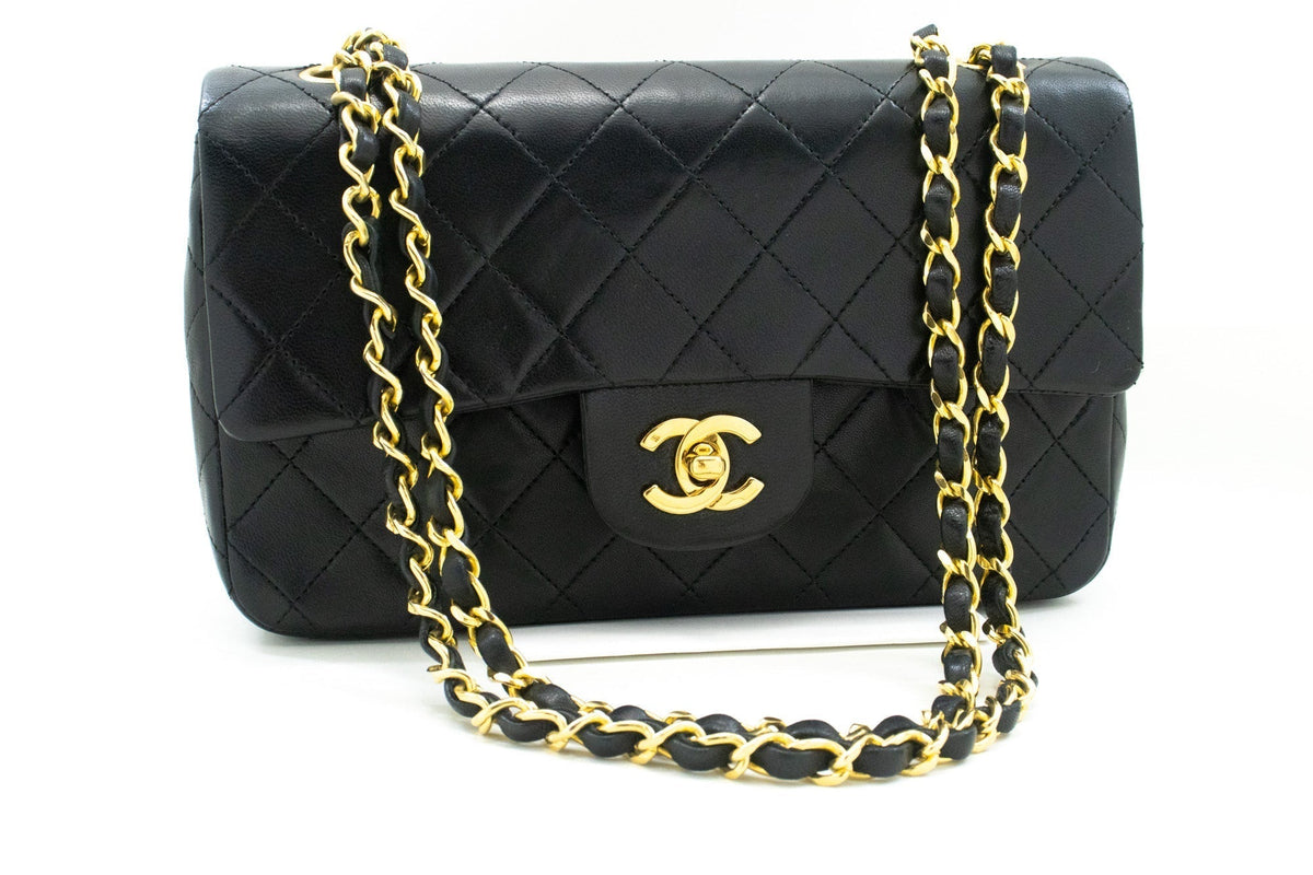 CHANEL Classic Double Flap 9" Chain Shoulder Bag Black Lambskin