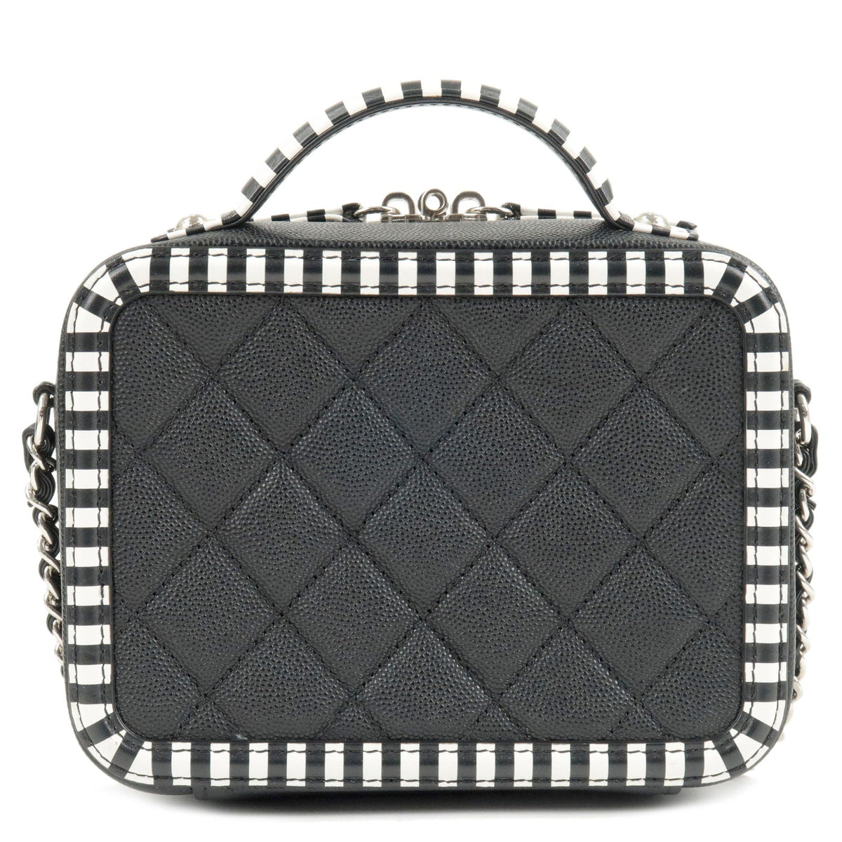Chanel CC Filigree Caviar Skin Vanity Case 2Way Bag Stripe A93342