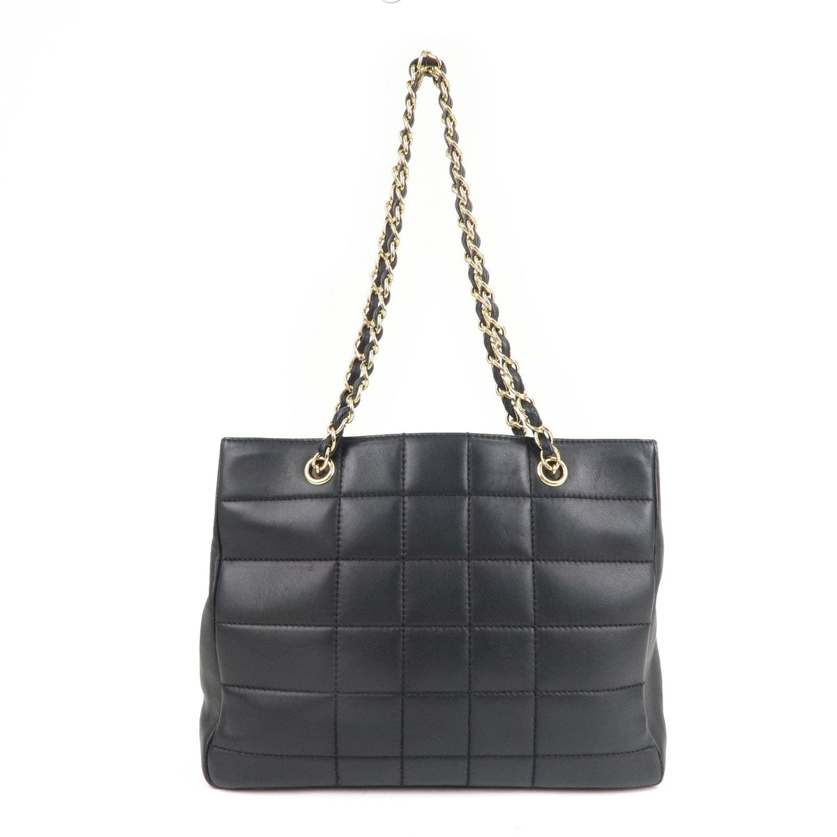 Chanel Chocolate Bar Lamb Skin Chain Tote Bag Black