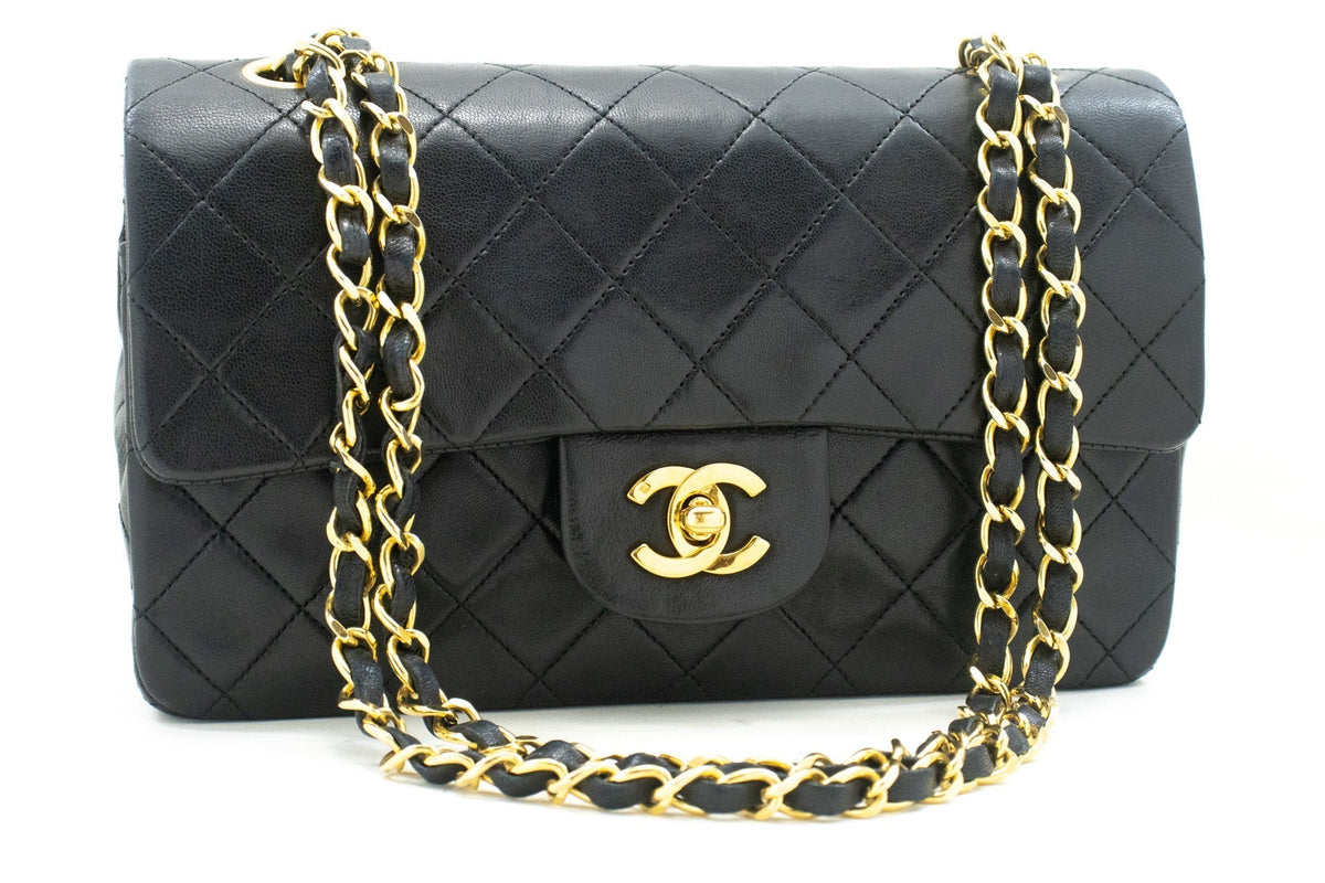 CHANEL Classic Double Flap 9" Chain Shoulder Bag Black Lambskin