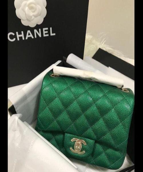 Chanel Classic Clutch Witch Chain CWC Caviar Green Silver-Toned