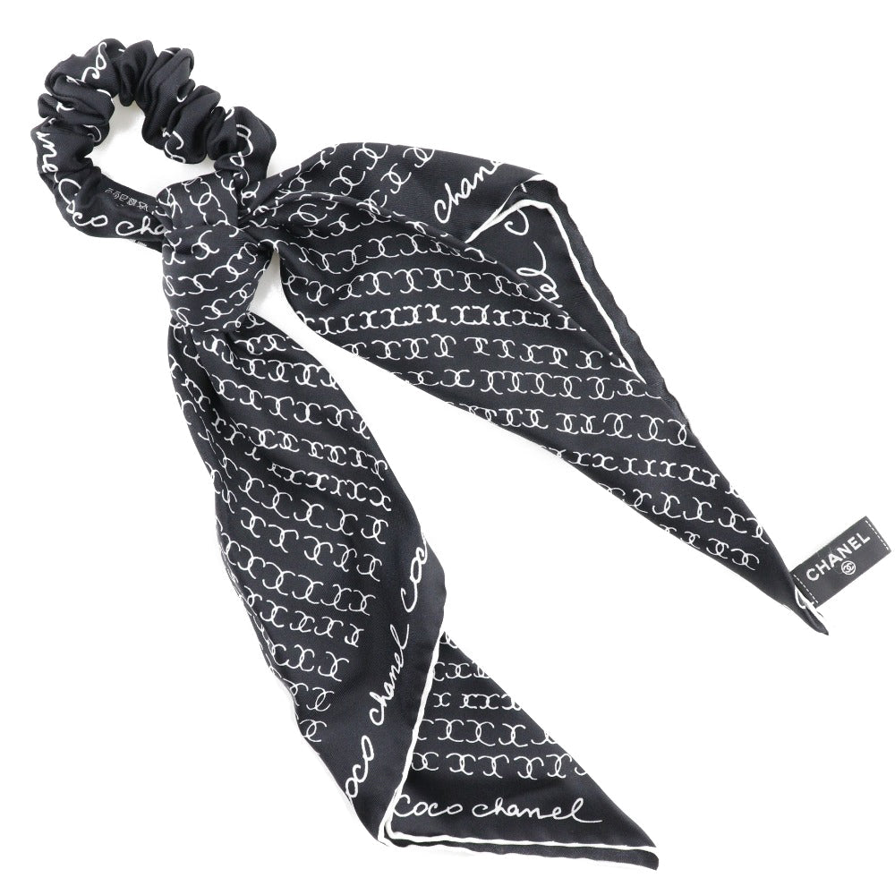 Chanel CHANEL RIBONSHUSH OTHER ACCESSORIES COCOMARK LOGO Silk Black/White ribbon scrunchie A-rang quality clamps