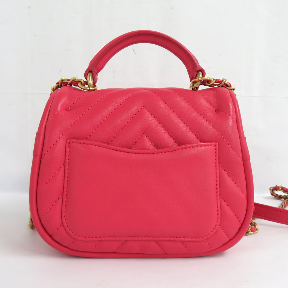 Chanel Chevron V Stitch Round Flap Bag A98791 2WAY Chain Shoulder Bag Pink G Top Handle Coco