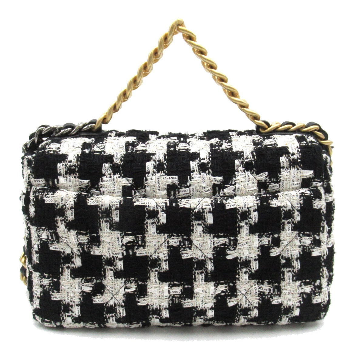 CHANEL CHANEL 19 Chain Shoulder Bag Tweed/Wall/Leather Black/White AS1160