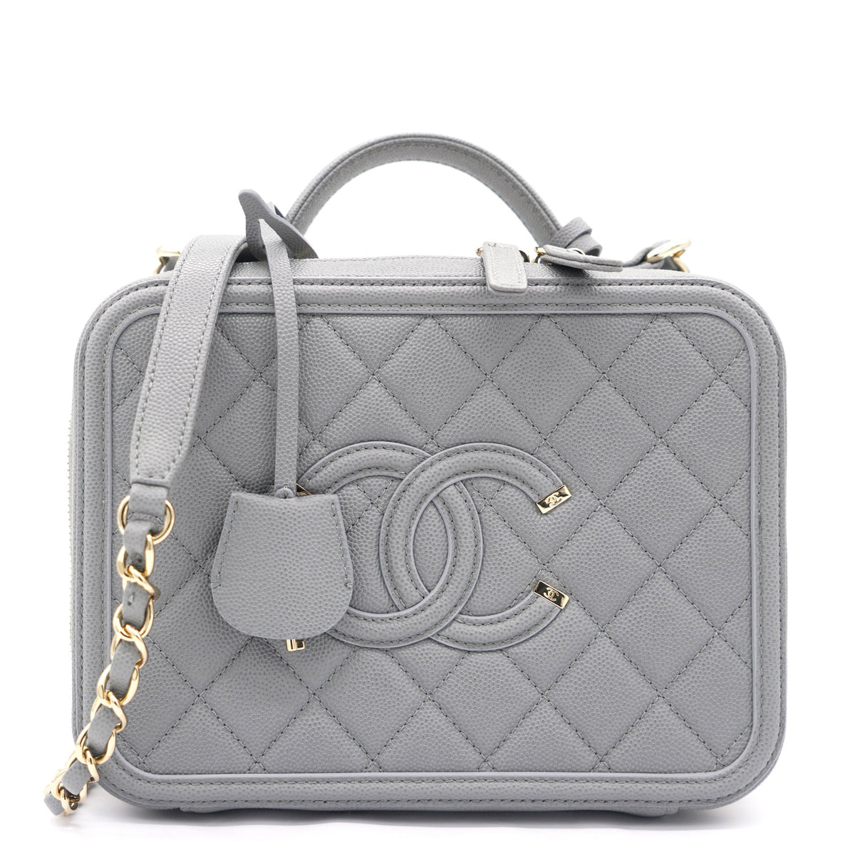 Chanel Caviar Quilted Medium CC Filigree Vanity Case Grey