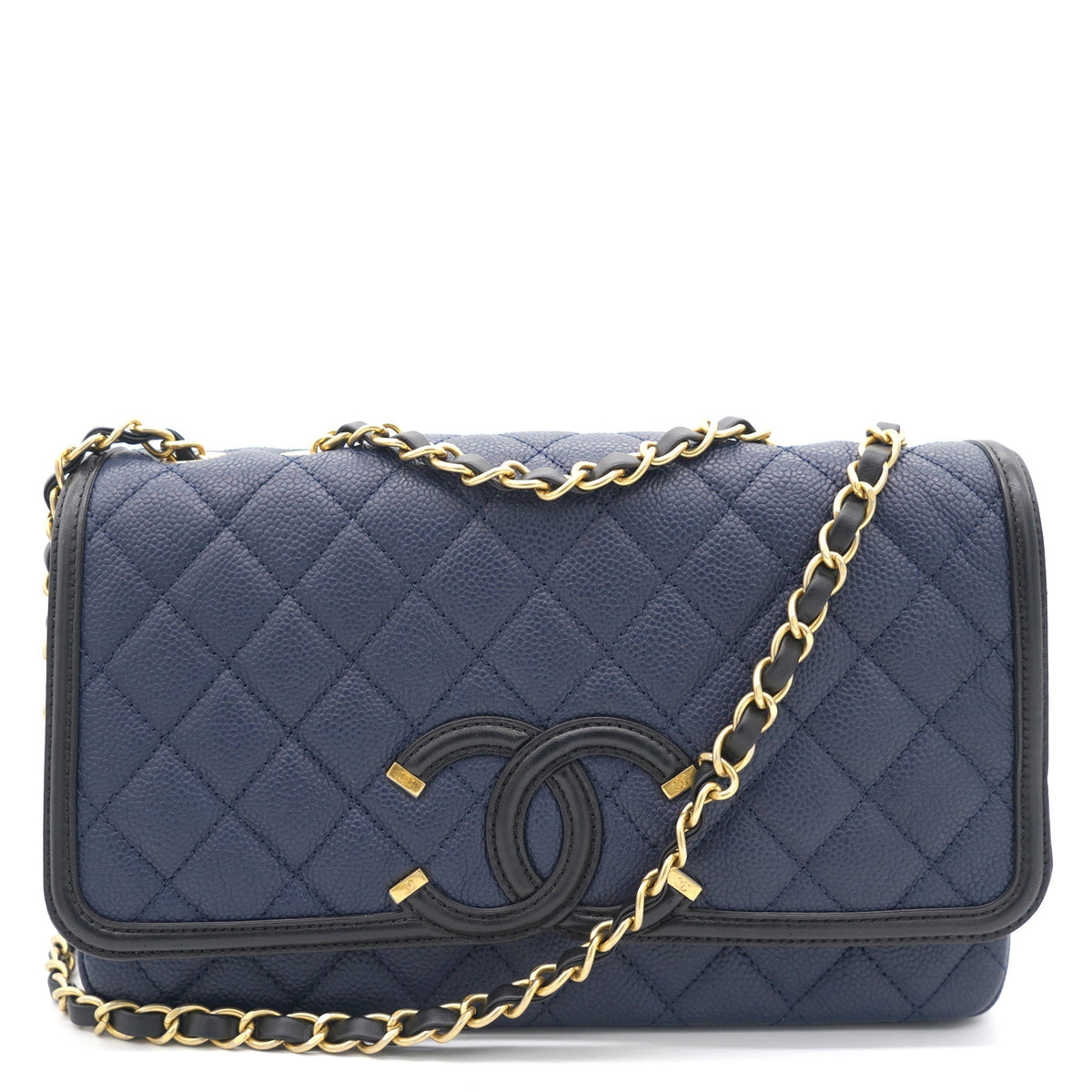 Chanel CC Filigree Medium Caviar Navy Flap