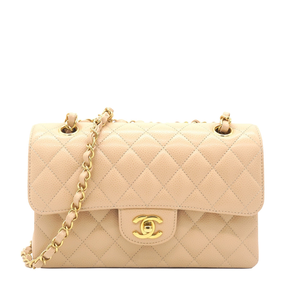 Chanel Caviar Quilted Small Classic Double Flap Beige
