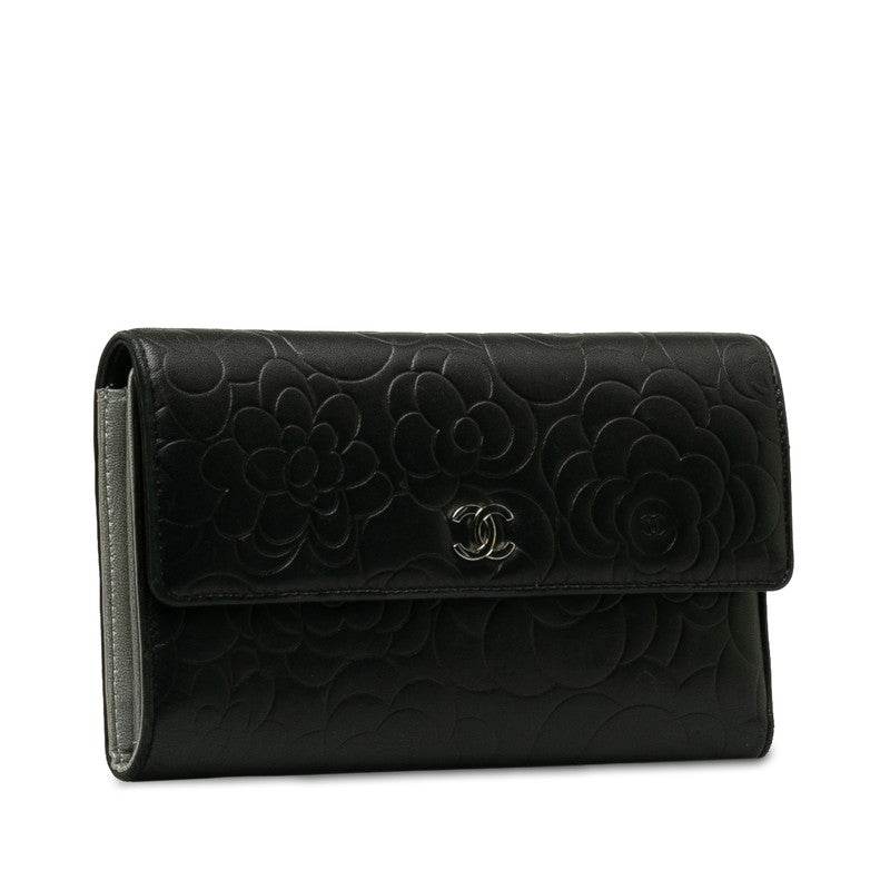 CHANEL CAMERIA COCOMARK Double Folded Wallet Black CHANEL