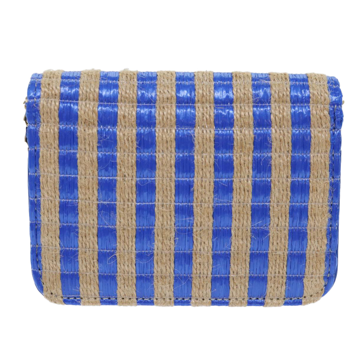 CHANEL Chain Shoulder Bag Raffia Blue Beige Cc Auth 51139a