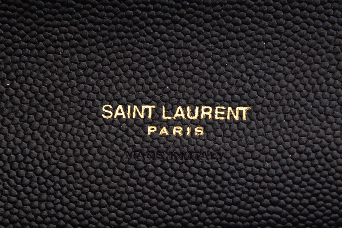 YSL Matelasse Grain De Poudre Black Leather Envelope Flap Pouch Clutch Bag