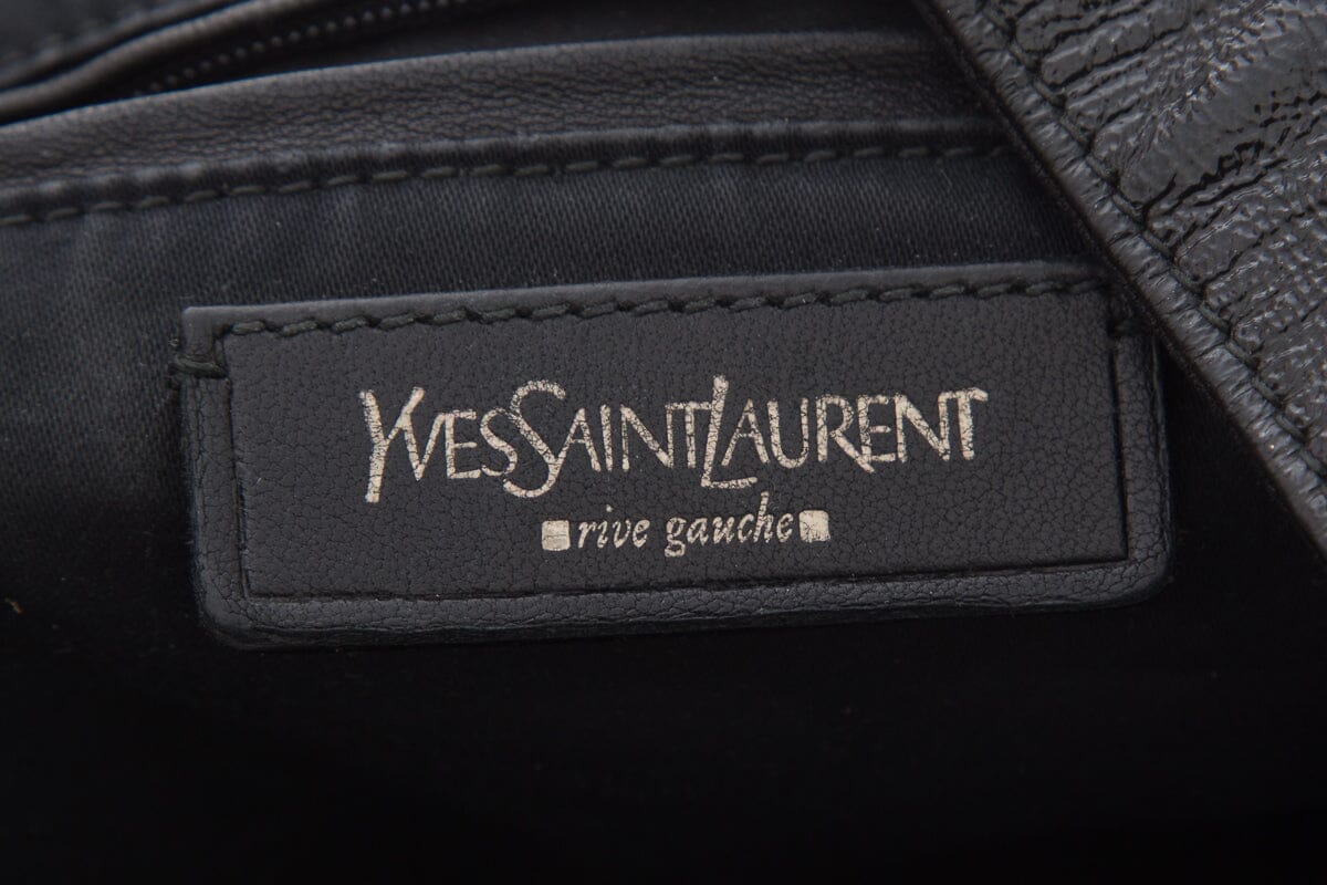 YSL Black Patent Leather Hobo Handbag