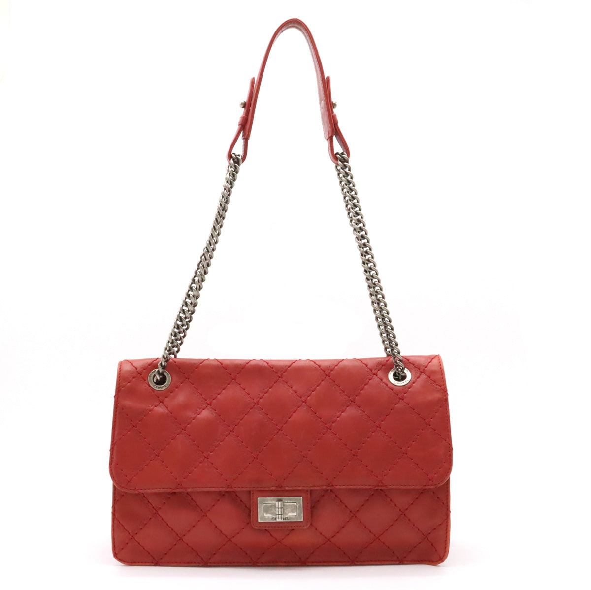 Chanel Chanel 2.55 Matrasse W Chain Bag Half-Sharp HandBag Semi-Sharp Leather Red Silver Gold Blumin