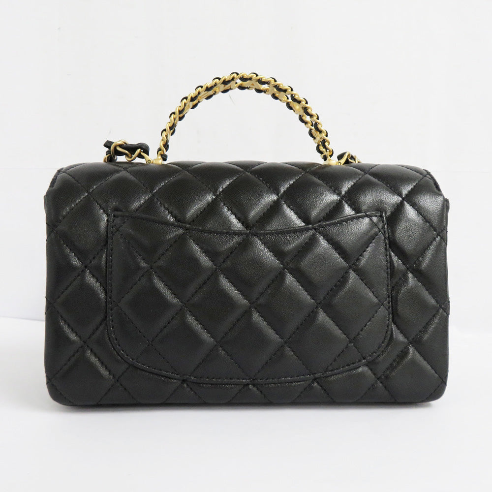 CHANEL CHANEL Top Handle Flap Bag AS4530 Black G Chain Shoulder Bag Coco Black 24C Logo Handle Leather