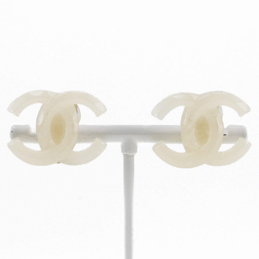 Chanel Chanel Coco Mark Earrings 2002 White 02P 5.7g COCO Mark A-Rank Earrings