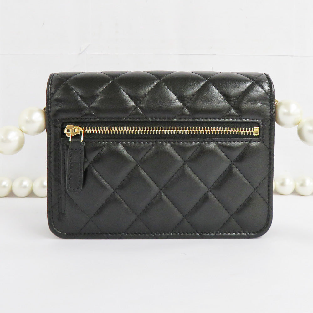 CHANEL CHANEL MATRASSE SHOLDERWALLET AP1898 Pearl Black G 31st Black Wallet